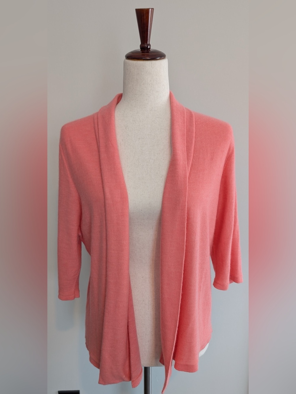 Eileen Fisher 100% Cashmere 3/4 Sleeve Cardigan Sweater Pink Coral Size Large